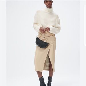 Zara Faux Leather Wrap Detail Midi Pencil Skirt